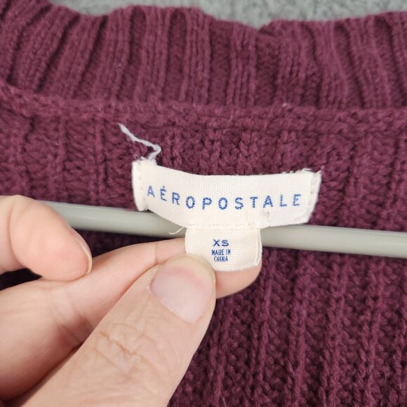 Women's Cropped Boxy Oversized Cardigan Sweater Extra Small Burgundy Y2K Preppy - Picture 3 of 11